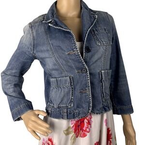 Abercrombie & Fitch Size Small Blue Denim Jacket 3/4 Sleeves Button‎ Up